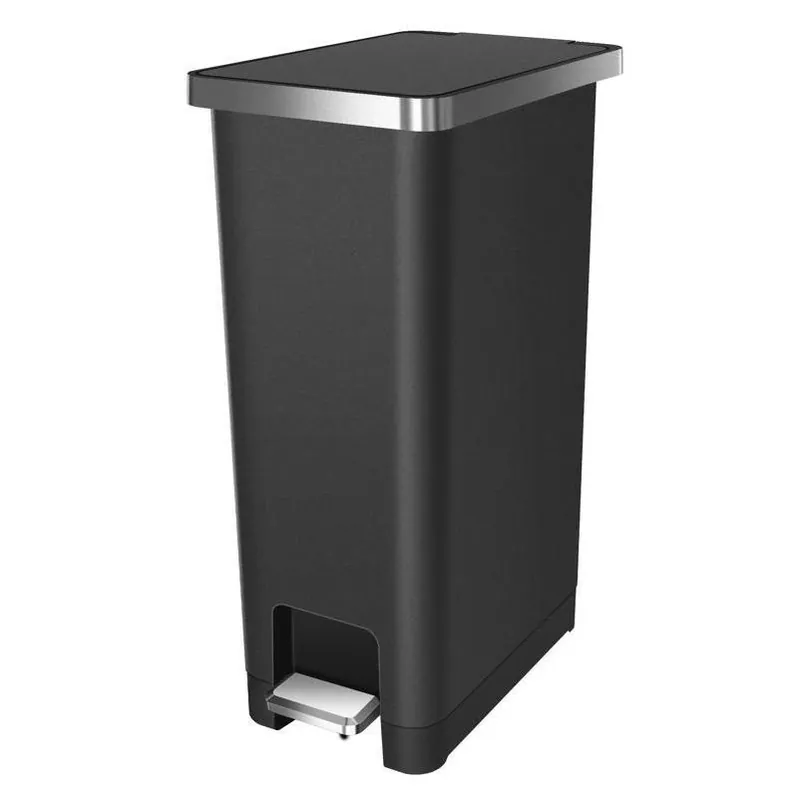 EKO Hana Slim 11.9‑Gallon Black Step‑Pedal Trash Bin – Space‑Saving Plastic Waste Container