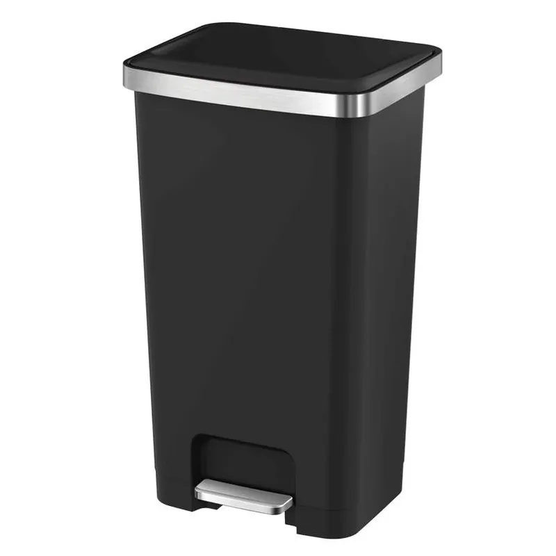 EKO Hana 12‑Quart Black Plastic Step‑Operated Waste Bin With Secure Lid
