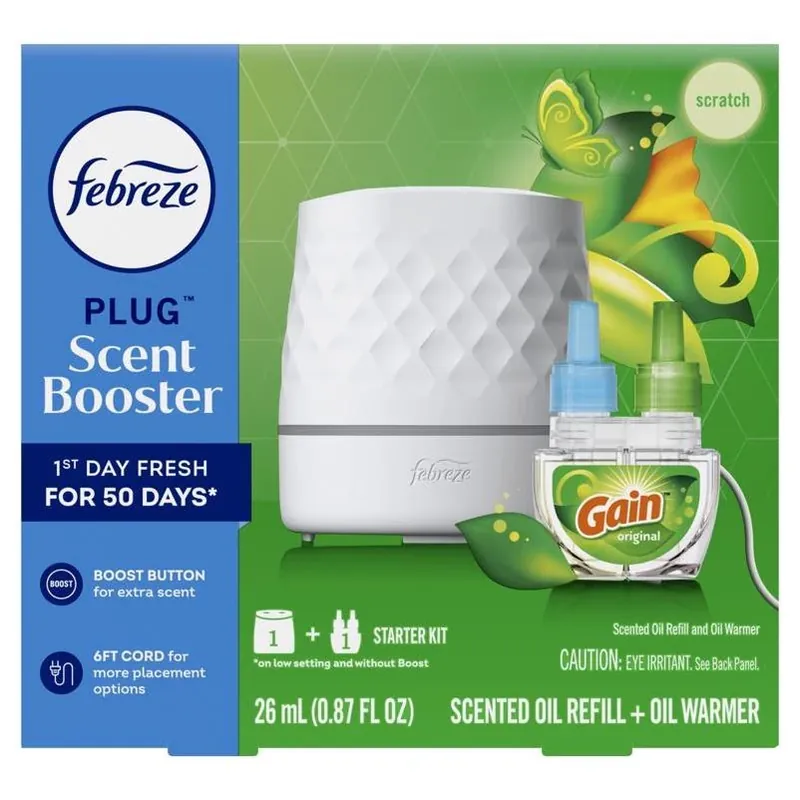 Febreze Plug‑In Scent Booster – Gain Original – 0.87 oz Air Freshener Starter Kit