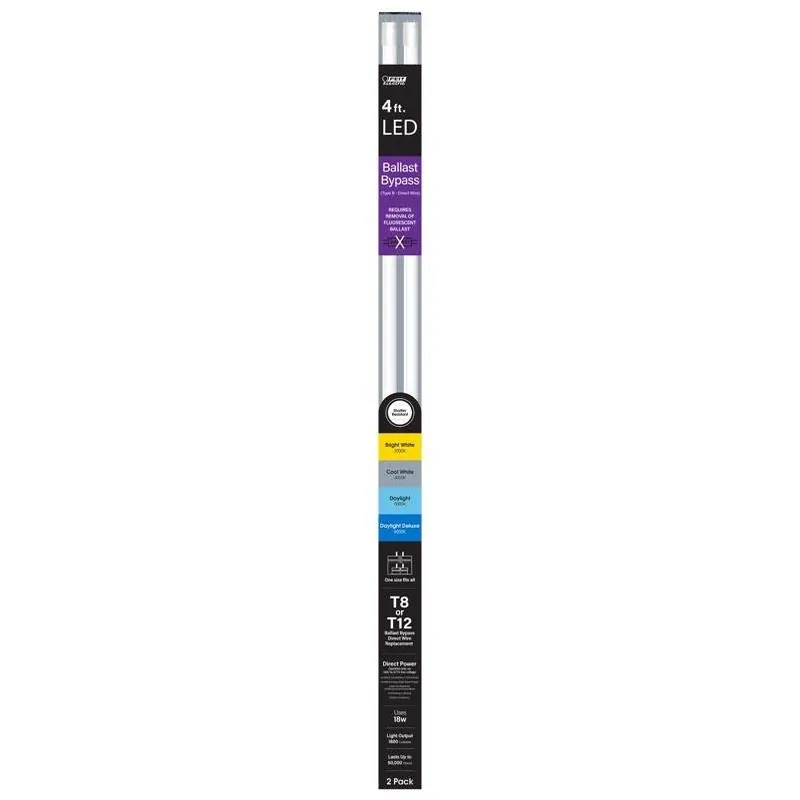 Feit 48" White T8 LED Linear Tube – 32W Equivalent, 2‑Pack