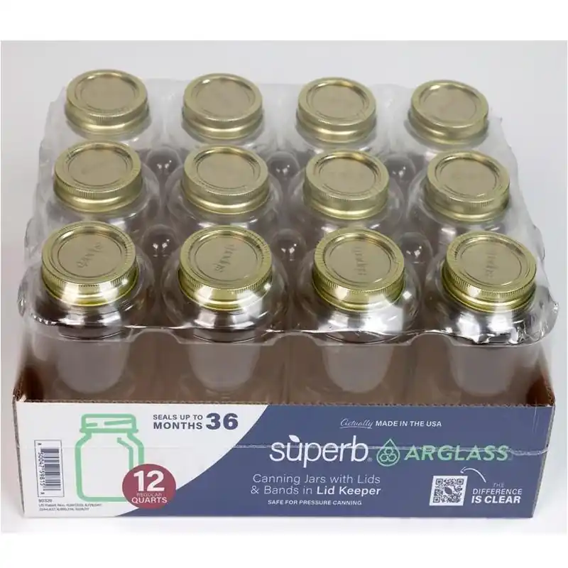 Superb Arglass 32oz Regular Mouth Glass Canning Jars - 12 Pack