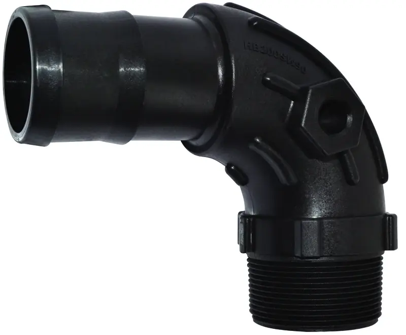 Schedule 80 Swept Elbow Black Polypropylene 2 Mpt X 2 Barb Heavy-duty Fitting