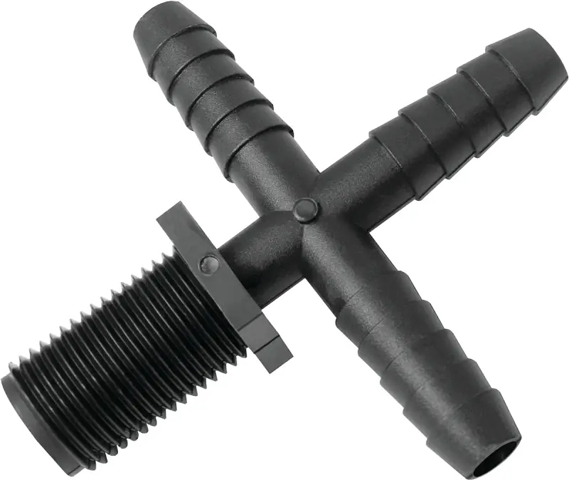 T 38 C P 1pk Polypropylene Hose To Pipe Cross Fitting, 3/8" X 11/16"