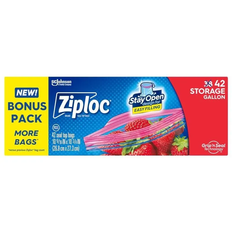 Ziploc 42‑Count Gallon Grip ’n Seal Freezer‑Safe Storage Bags