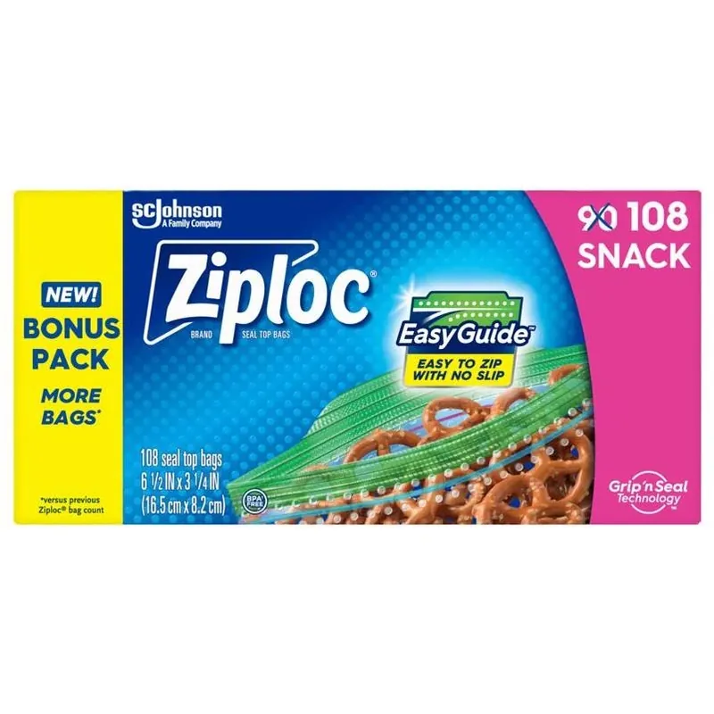 Ziploc Grip‑n‑Seal Clear Snack Bags – 108‑Count, Freezer & Microwave Safe