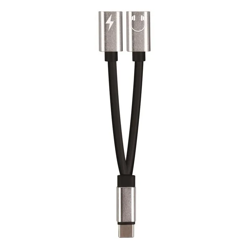 Fabcordz Dual USB‑C Female Splitter Cable – Black & Silver, Universal Compatibility