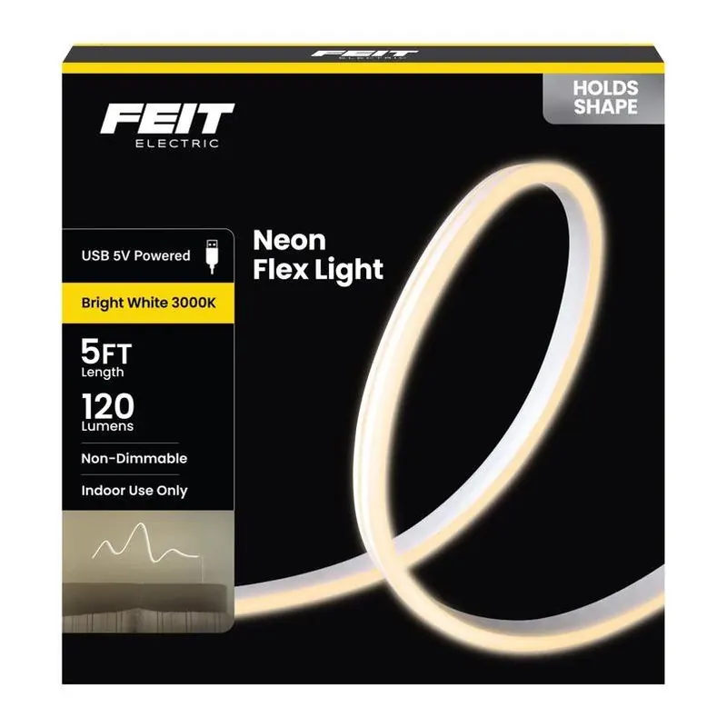 Feit 5‑Foot White Plug‑In LED Tape Light – Bright 120‑Lumen Flexible Strip