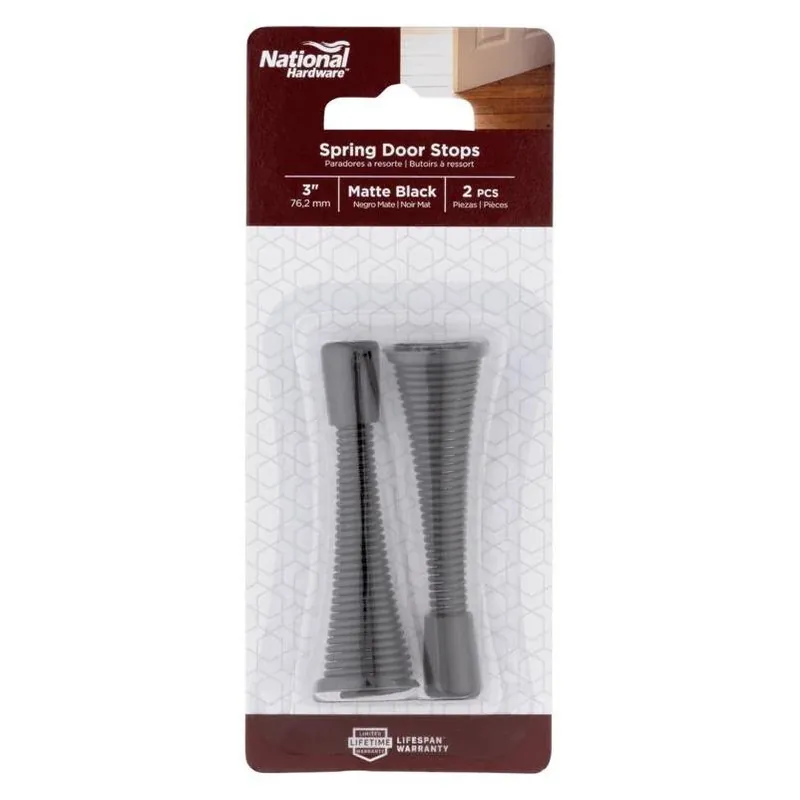 National Hardware V232 Series N830-582 Matte Steel Door Stop – Spring Action With PVC Tip