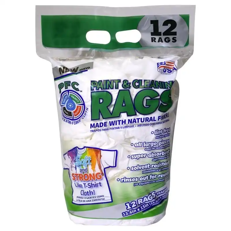 Precision-Fiber PFC White Natural Fiber Cleaning Rags – 13.6" X 15", 12‑Count Bag