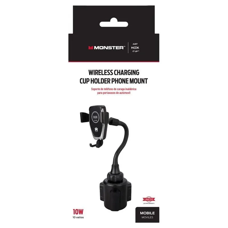 Monster Just Hook It Up Black Dashboard Wireless Charger & Phone Holder – Universal Car Mount