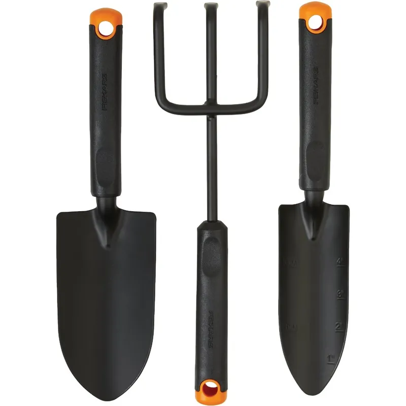 3-piece Steel Garden Tool Set - Trowel, Transplanter, Cultivator