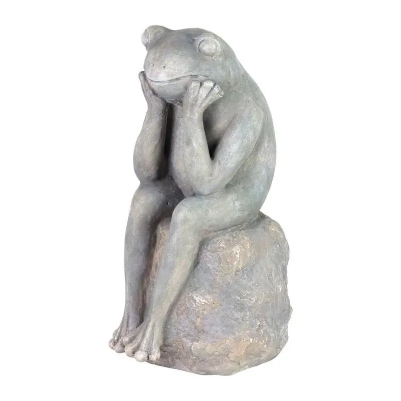 Exhart Gray Fiberglass Frog On Stone Garden Statue – 15.5‑Inch Outdoor Décor