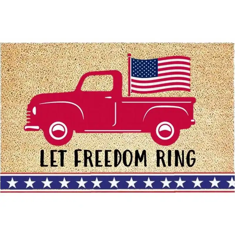 Rockport Americana Coir Doormat – 18 × 30 in Patriotic Red Truck Design
