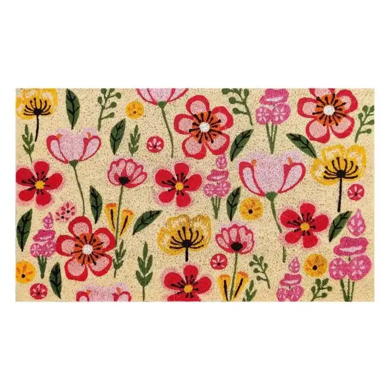 First Concept Multi‑Color Floral Coir Entrance Mat – 18" × 30" Indoor/Outdoor Rug