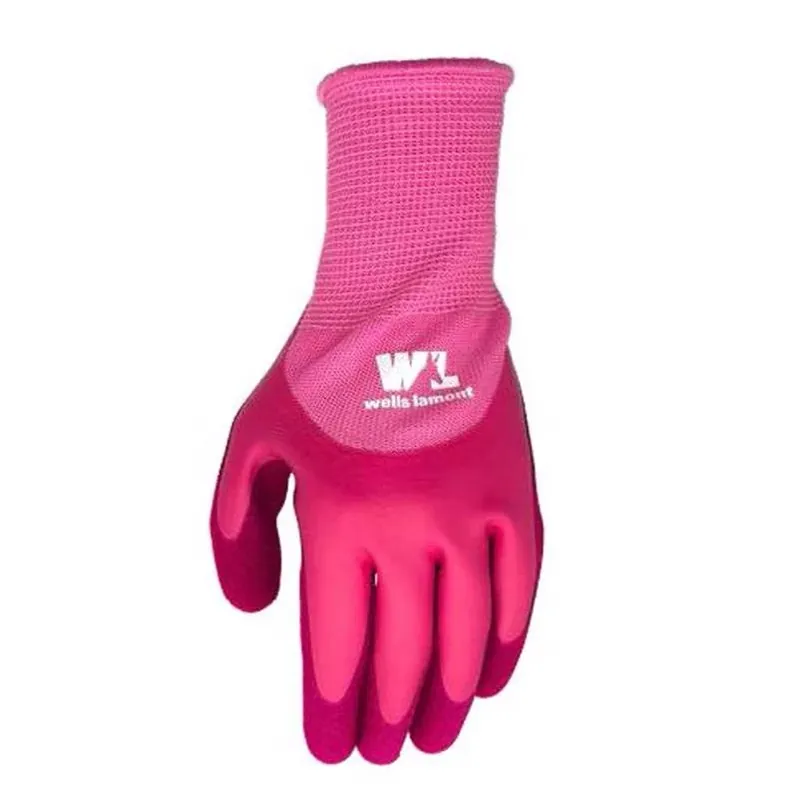 Women‘s Pink Latex-Coated Work Gloves – Size L, Elastic Wrist, Open Cuff