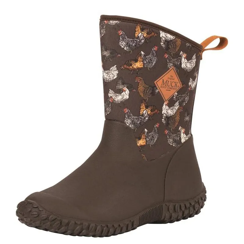 Women’s Brown Chicken‑Print Mid‑Boot – Muckster II Waterproof Garden Shoe, Size 6