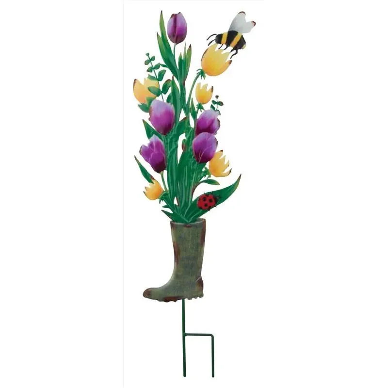 Multicolored Metal Flower Boot Garden Stake – 31" Tall Outdoor Decor