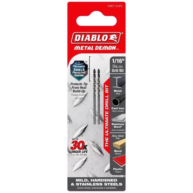 Diablo Metal Demon 11/64 " (1.73 mm) Metal Drill Bit – 3-Flat Shank, 3.1 " Length