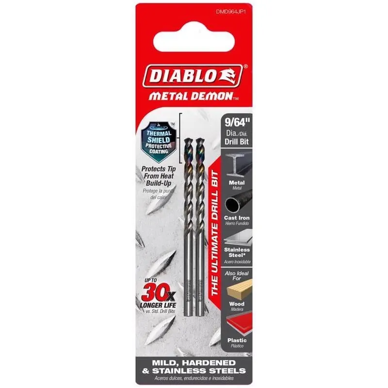 Diablo Metal Demon 9/64" X 2.8" Metal Drill Bit With 3‑Flat Shank – 1 Pc
