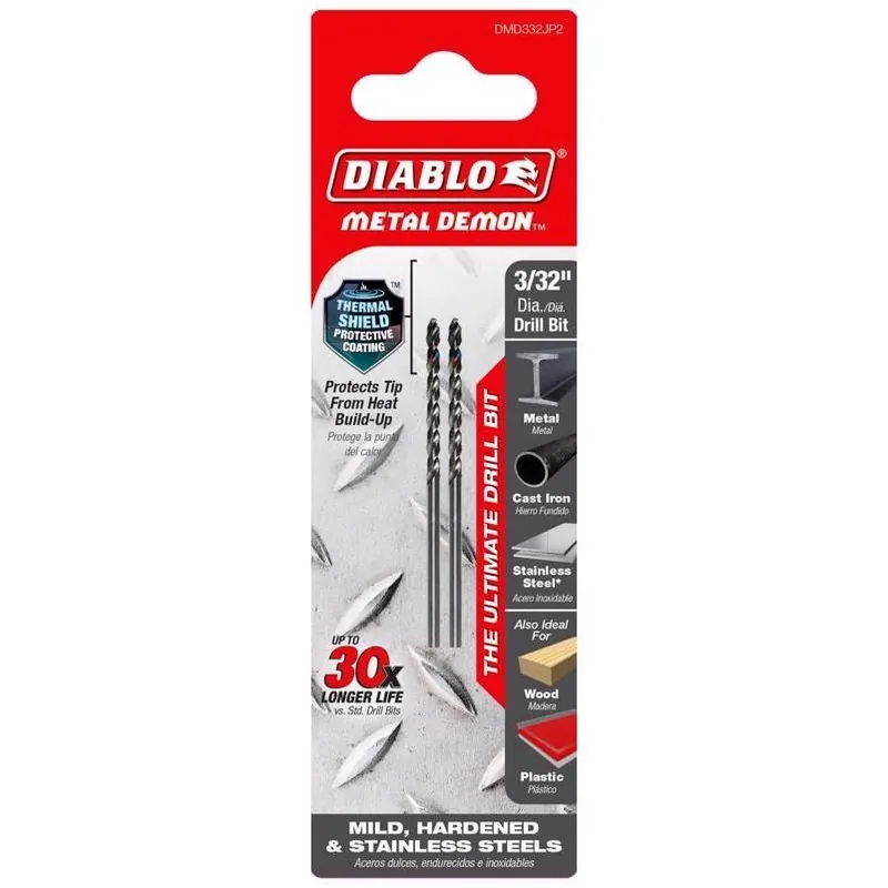Diablo Metal Demon Stainless Steel 3/32 In. Drill Bit – 3‑Flat Shank, 2‑Piece Set