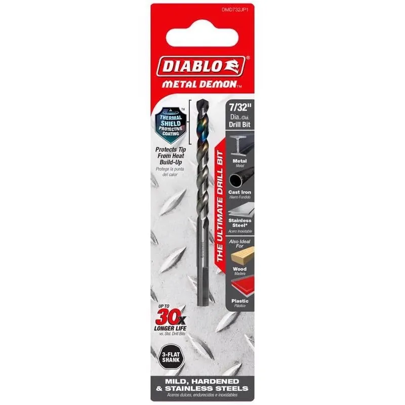 Diablo Metal Demon 7/32 In. Stainless Steel Drill Bit – 3‑Flat Shank, 3.7‑in. Length