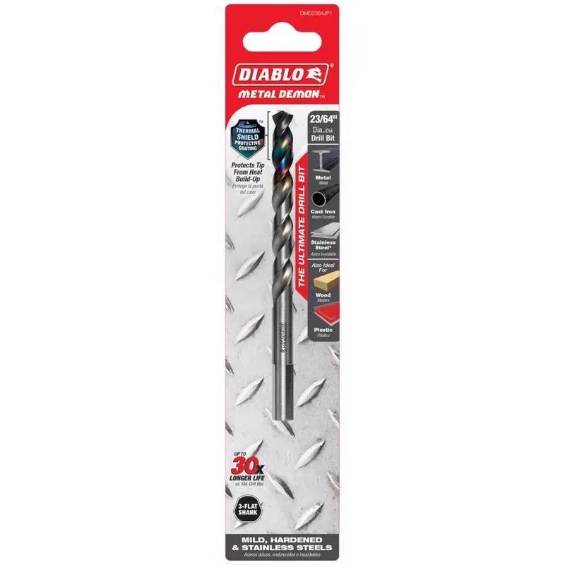 Diablo Metal Demon 23/64" Stainless Steel Twist Drill Bit – 3‑Flat Shank, 4.9" Length, 1‑Piece