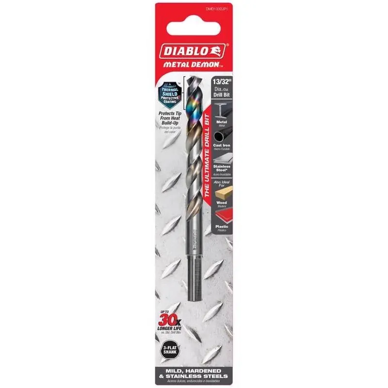 Diablo Metal Demon 13/32" Stainless Steel Drill Bit With 3‑Flat Shank – 5.2" Length
