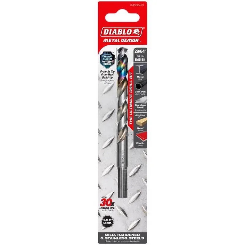 Diablo Metal Demon 29/64" Stainless Steel Drill Bit – 5.6 In Length, 3‑Flat Shank