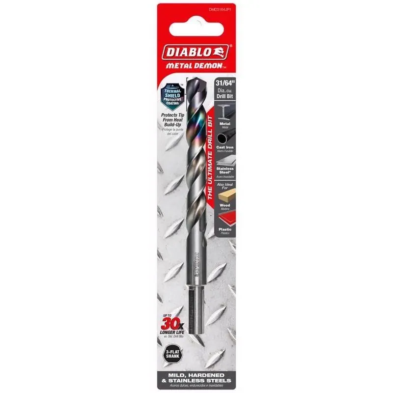 Diablo Metal Demon 31/64 In. Stainless Steel Drill Bit – 3‑Flat Shank, 6 In. Length (1‑Piece)