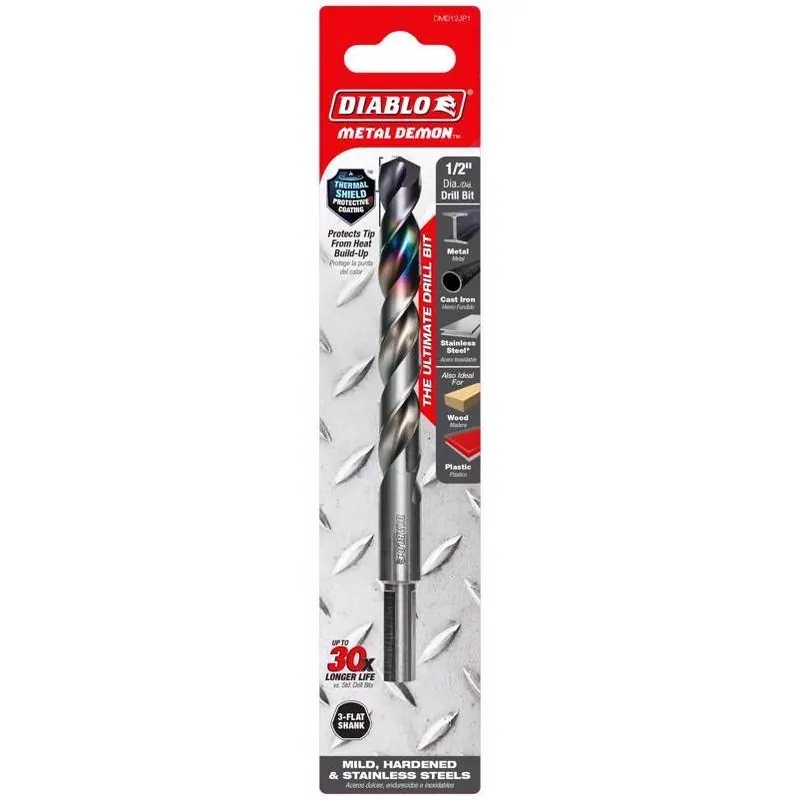 Diablo Metal Demon 1/2‑in × 6‑in Stainless Steel Drill Bit With 3‑Flat Shank – 1 Piece