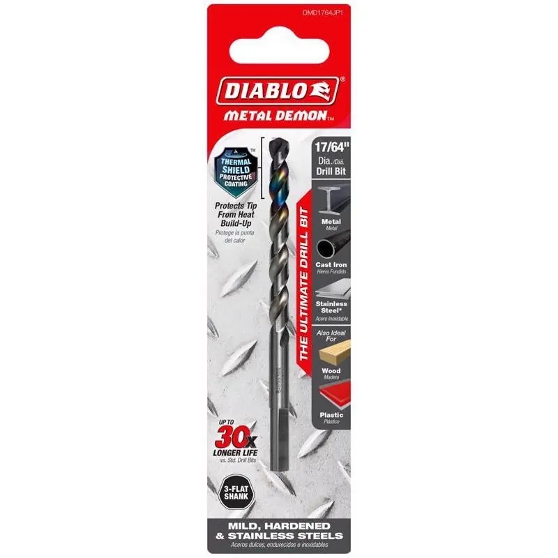 Diablo Metal Demon 17/64" Stainless Steel Drill Bit – 3‑Flat Shank, 4.3" Length