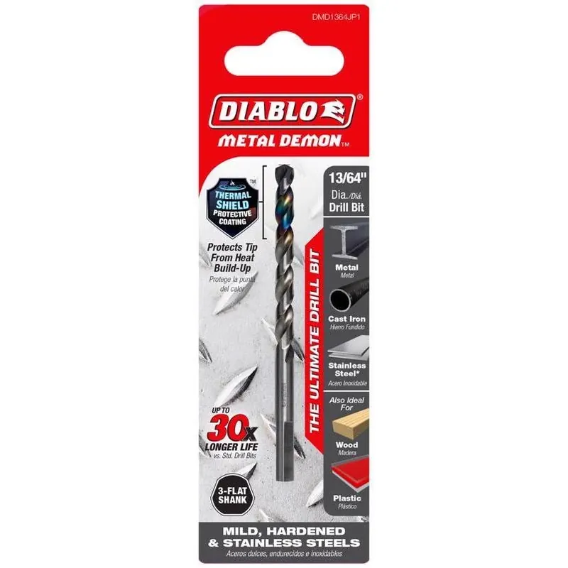 Diablo Metal Demon 13/64" Stainless Steel Drill Bit – 3‑Flat Shank