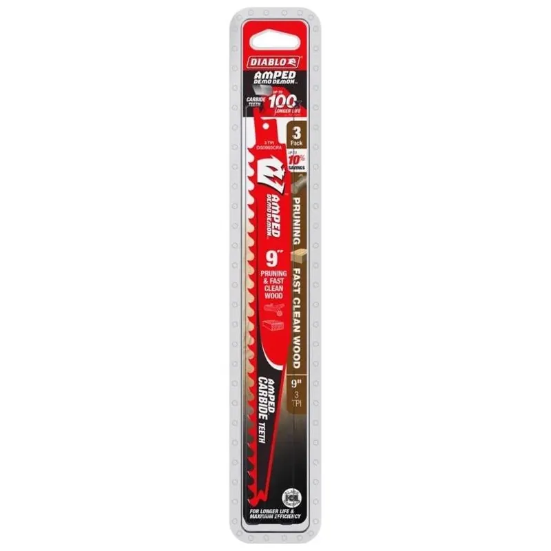 Diablo Amped Demo Demon 9" Carbide‑Tipped Reciprocating Saw Blade Pack – 3‑TPI, 3‑Blade Set