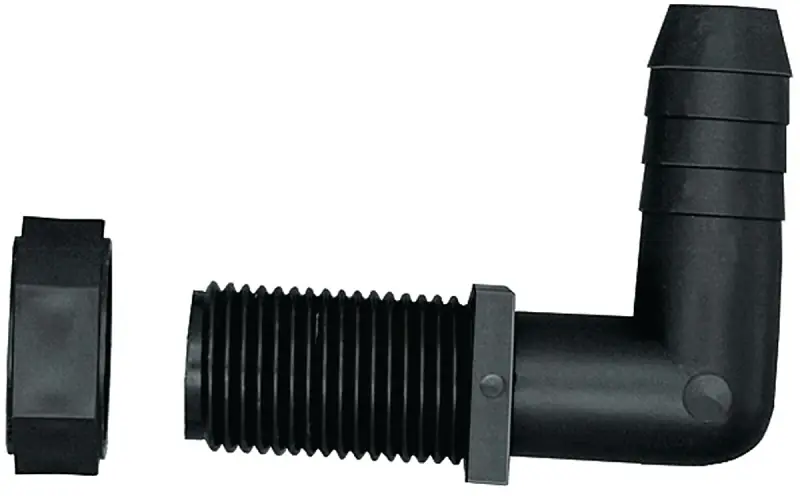 Ntl 12 P 2pk Polypropylene Hose Elbow, 1/2 X 11/16 In, Male Union X Barb
