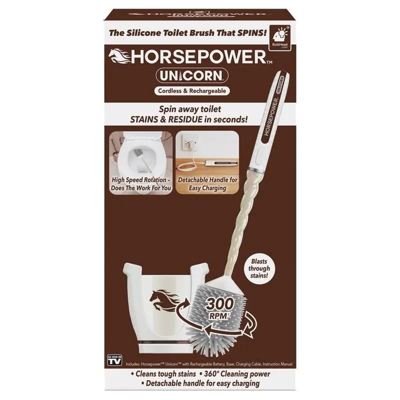 Horsepower Unicorn Silicone Rotating Toilet Brush – White (1 Pack)