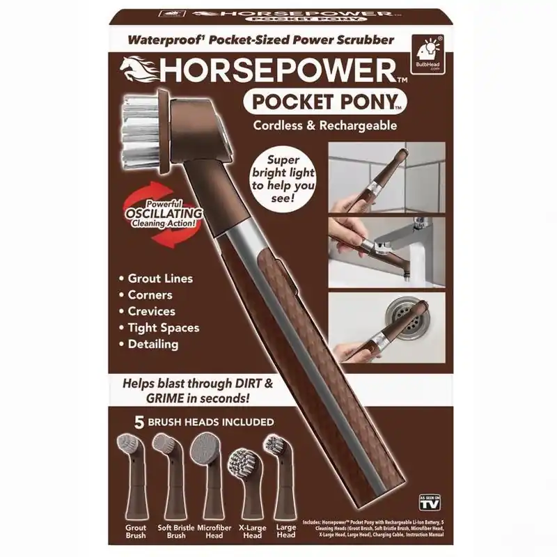 Horsepower Pocket Pony Microfiber & Stainless Steel Scrubber – Brown, 1‑Piece Cleaning Pad
