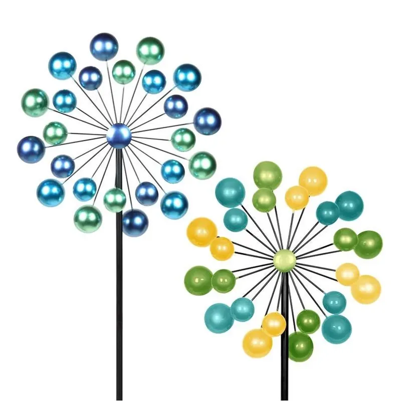 Exhart 47‑Inch Multicolor Metal Double‑Bubble Garden Windmill Stake