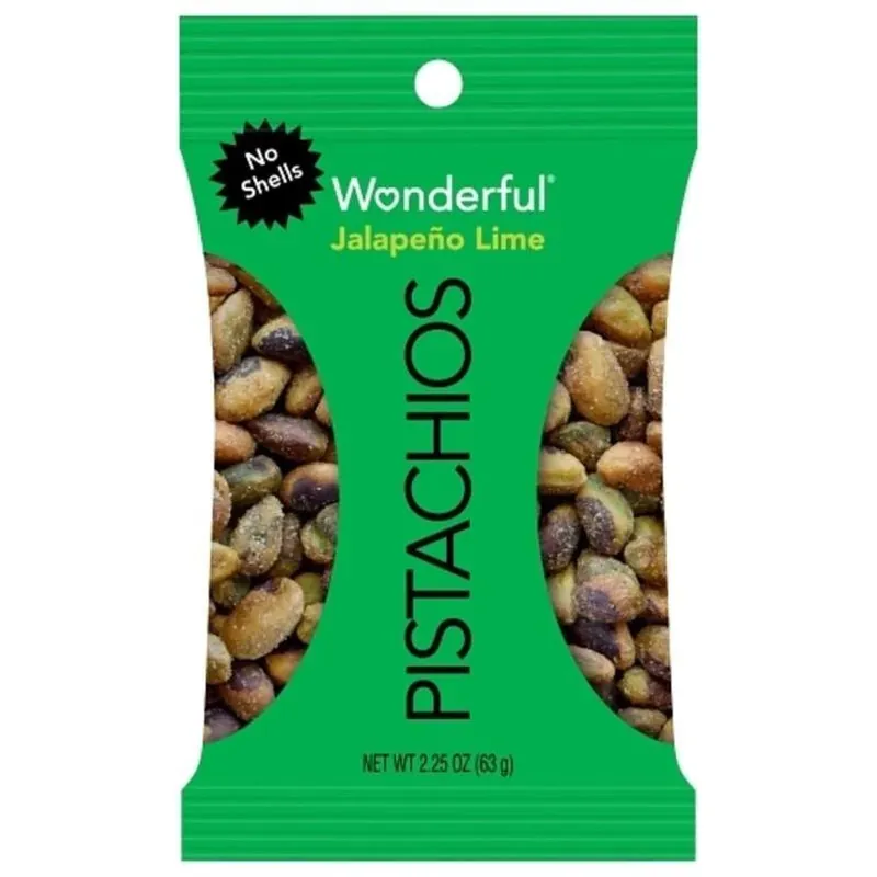 Wonderful No Shell Jalapeño Lime Pistachios – 2.25 oz Bagged Snack
