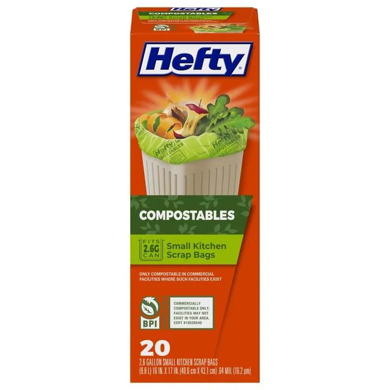 Hefty 20‑Pack 2.6‑Gallon Unscented Compostable Flap‑Tie Bags