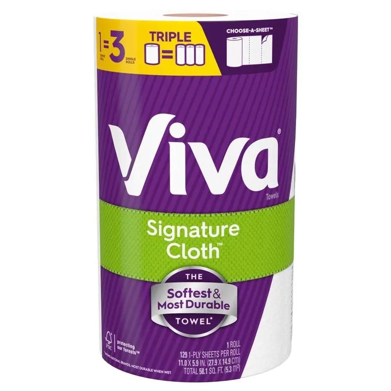Viva Signature Cloth 1‑Ply Recycled Paper Towels – 129‑Sheet Eco Roll