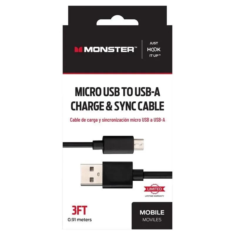 Monster Just Hook It Up – 0.9 m Black Micro‑USB Power & Data Cord