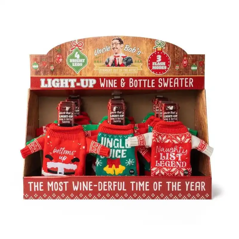 Uncle Bob‘s Light‑Up Wine Bottle Sweater – Assorted Colors