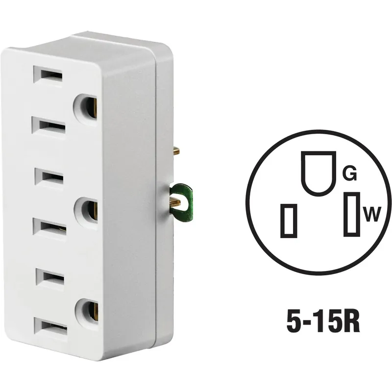 White 15 Amp 3-outlet Tap Adapter - Ul Listed Grounding
