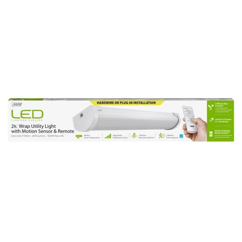 Feit 24‑Inch 27W LED Plug‑In Utility Light – Single 2500‑Lumen, White