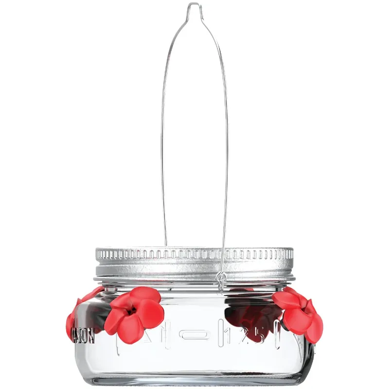 Nature‘s Way Hummingbird 6 Oz Glass Mason Jar Bird Feeder 4 Ports