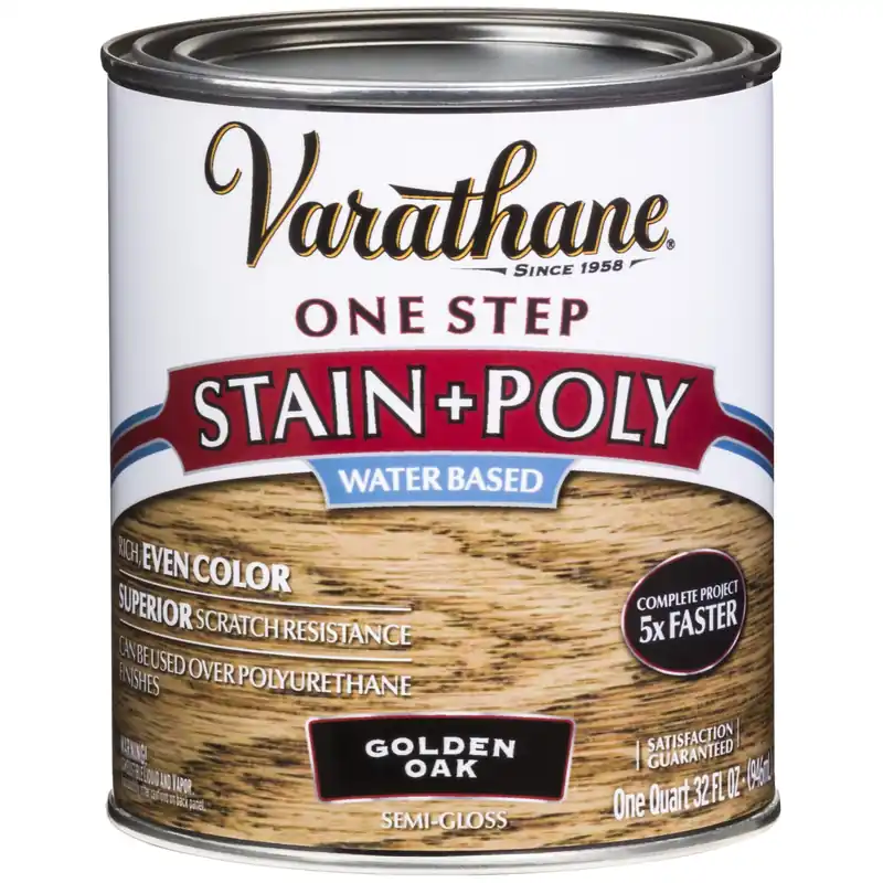 Stain & Polyurethane, Water-Based, Golden Oak, 1-Qt.