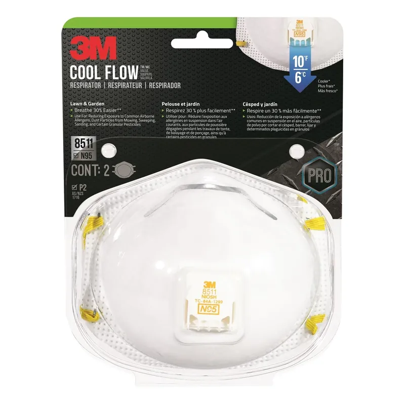 3M N95 Lawn And Garden Disposable Respirator Pro Series Valved White 2 Pk