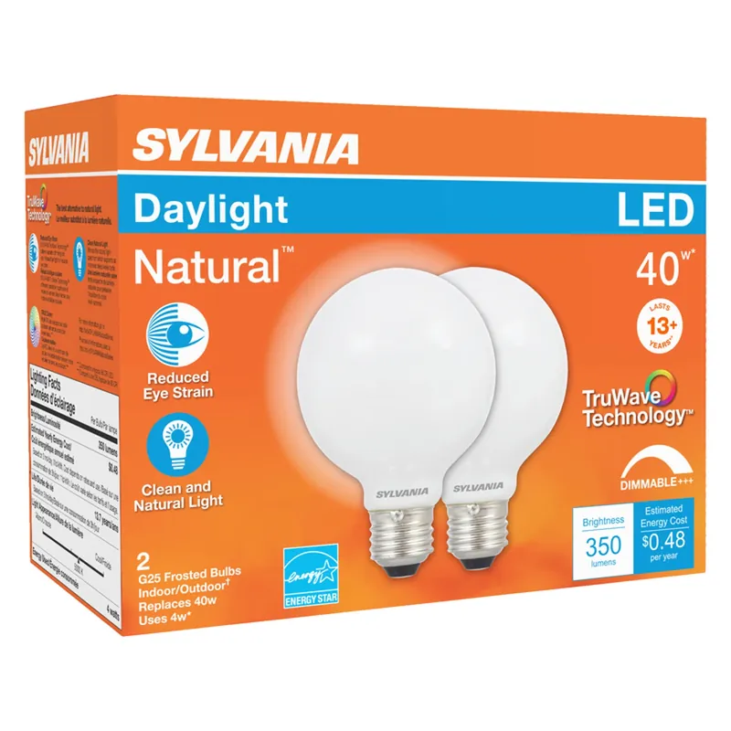 Sylvania Natural G25 E26 (Medium) LED Bulb Daylight 40 Watt Equivalence 2 Pk