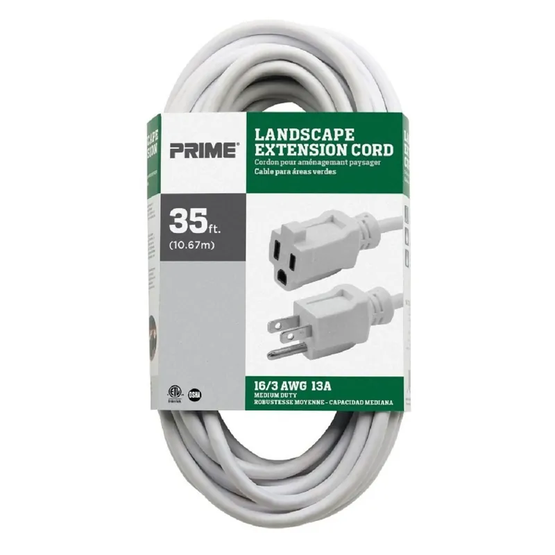 Prime Outdoor 35 Ft. White Extension Cord 16/3 Sjtw For Patio And Deck Use