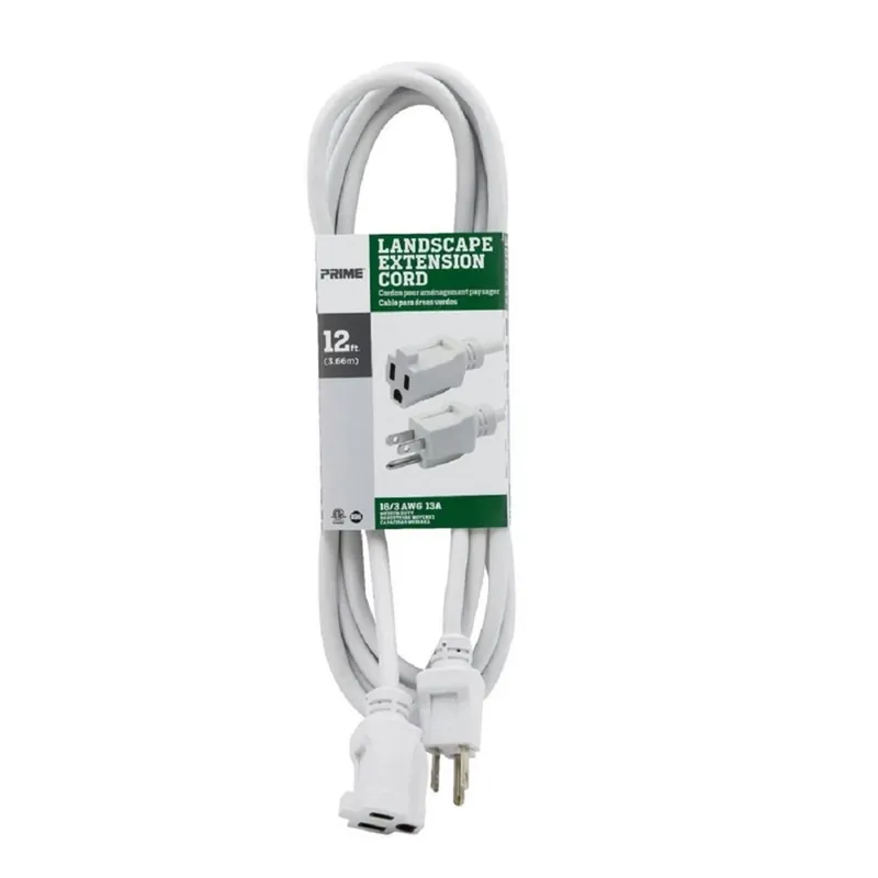 Prime Outdoor 12 Ft. L White Extension Cord 16/3 Sjtw For Landscape Use